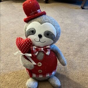 Adorable Sloth Plush with Red Heart and Hat